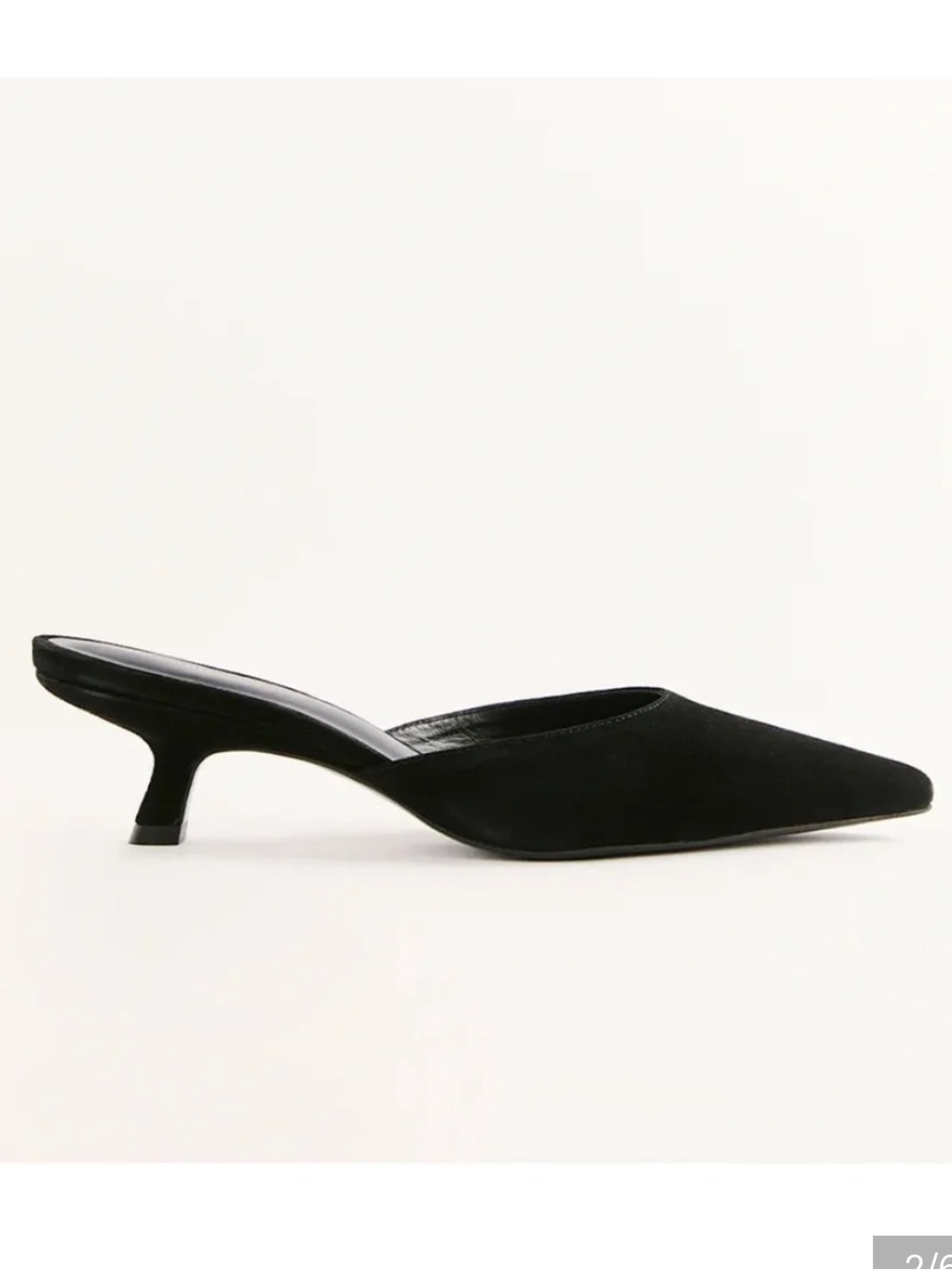 REFORMATION Wilda Kitten Mule Pointed Toe Blacl Size 7.5 Minimalist Luxury